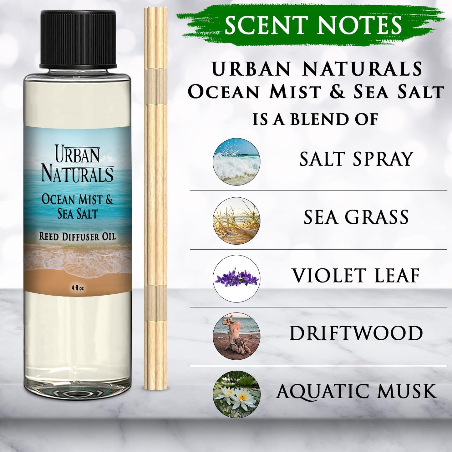 Urban Naturals Eucalyptus &amp; Sage Oil Reed Diffuser Refill | Eucalyptus, Sage, Mint, Lime and Cedarwood| Includes a Free Set of Reed Sticks! 4 oz