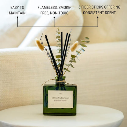 Craft & Kin Reed Diffuser Set with Dried Flowers, 5 oz Santal Woods Scented Reed Diffuser with Sticks