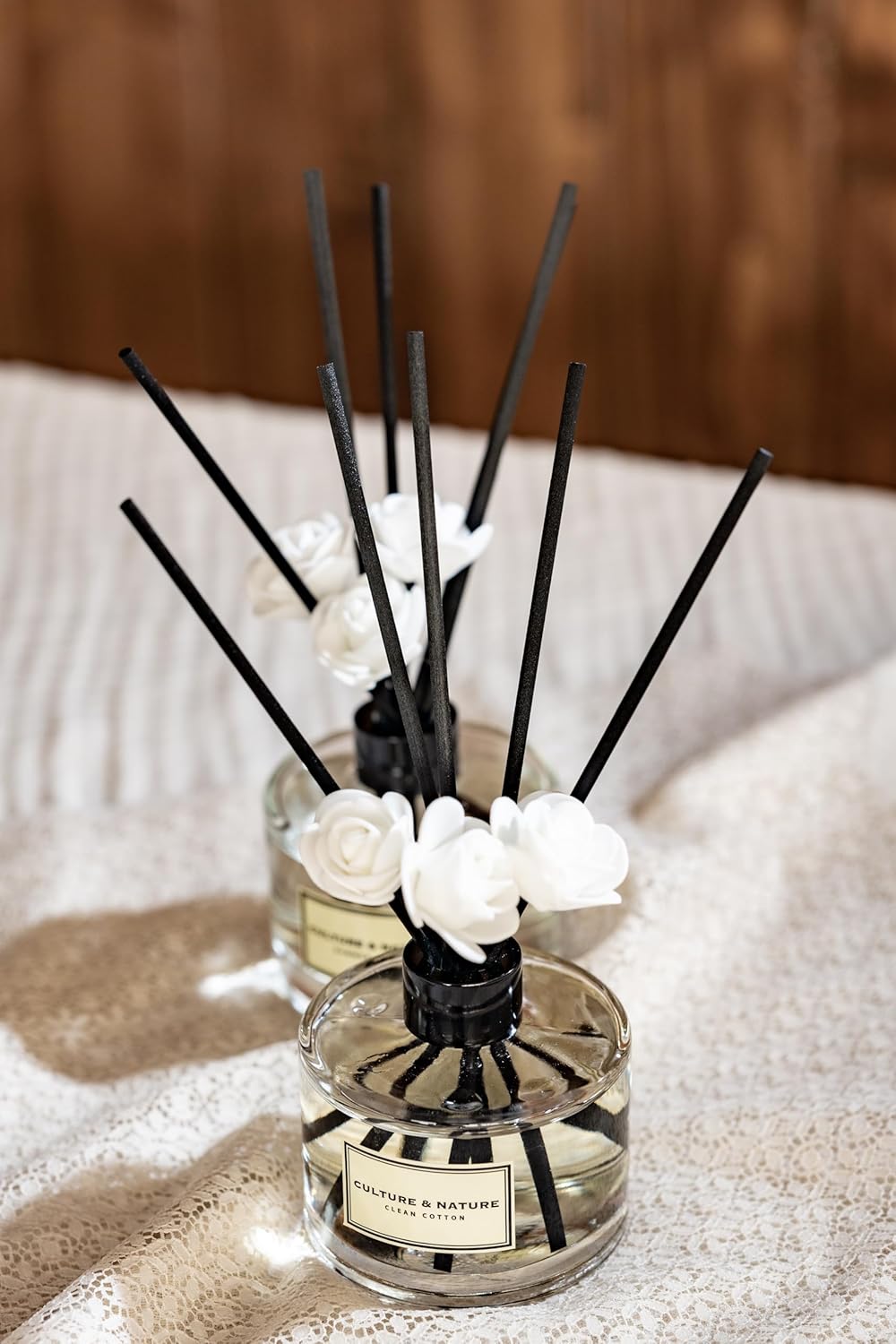 CULTURE & NATURE Reed Diffuser Set 6.7oz (200ml) Clean Cotton Scented Diffuser with Sticks Home Fragrance Reed Diffuser for Bathroom Shelf Decor