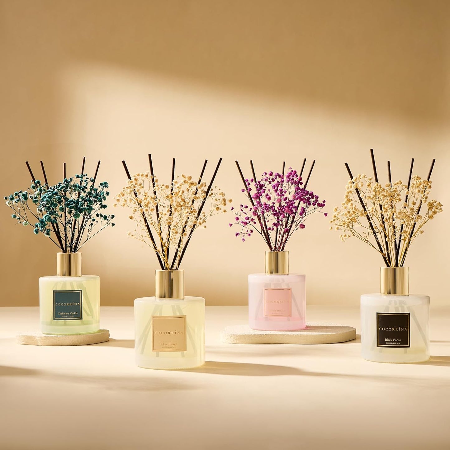 COCORRÍNA Reed Diffuser Set, Clean Linen Scented Diffuser with Sticks Home Fragrance Reed Diffuser for Bathroom Shelf Decor