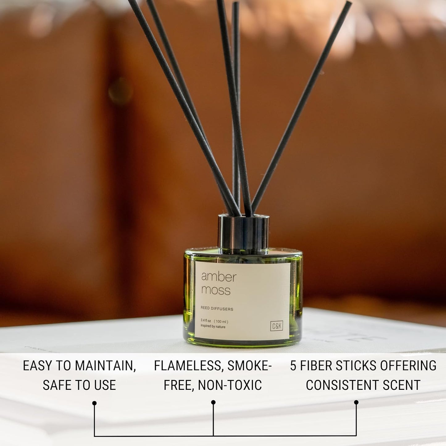 Craft & Kin Reed Diffuser Set Santal Woods, Reed Diffusers for Home, Fragrance Diffuser Sticks, Oil Diffuser Sticks, Oil Diffuser with Sticks, Reed Diffuser for Men | Christmas Reed Diffuser