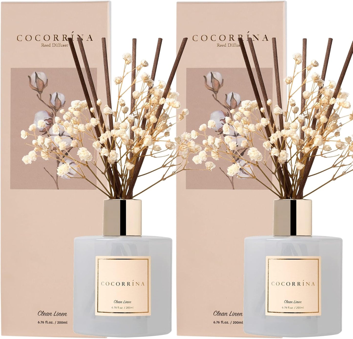 COCORRÍNA Reed Diffuser Set, Clean Linen Scented Diffuser with Sticks Home Fragrance Reed Diffuser for Bathroom Shelf Decor