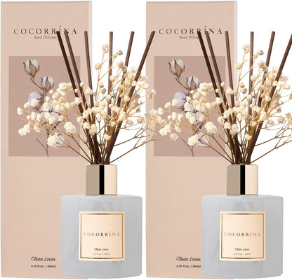 COCORRÍNA Reed Diffuser Set, Clean Linen Scented Diffuser with Sticks Home Fragrance Reed Diffuser for Bathroom Shelf Decor