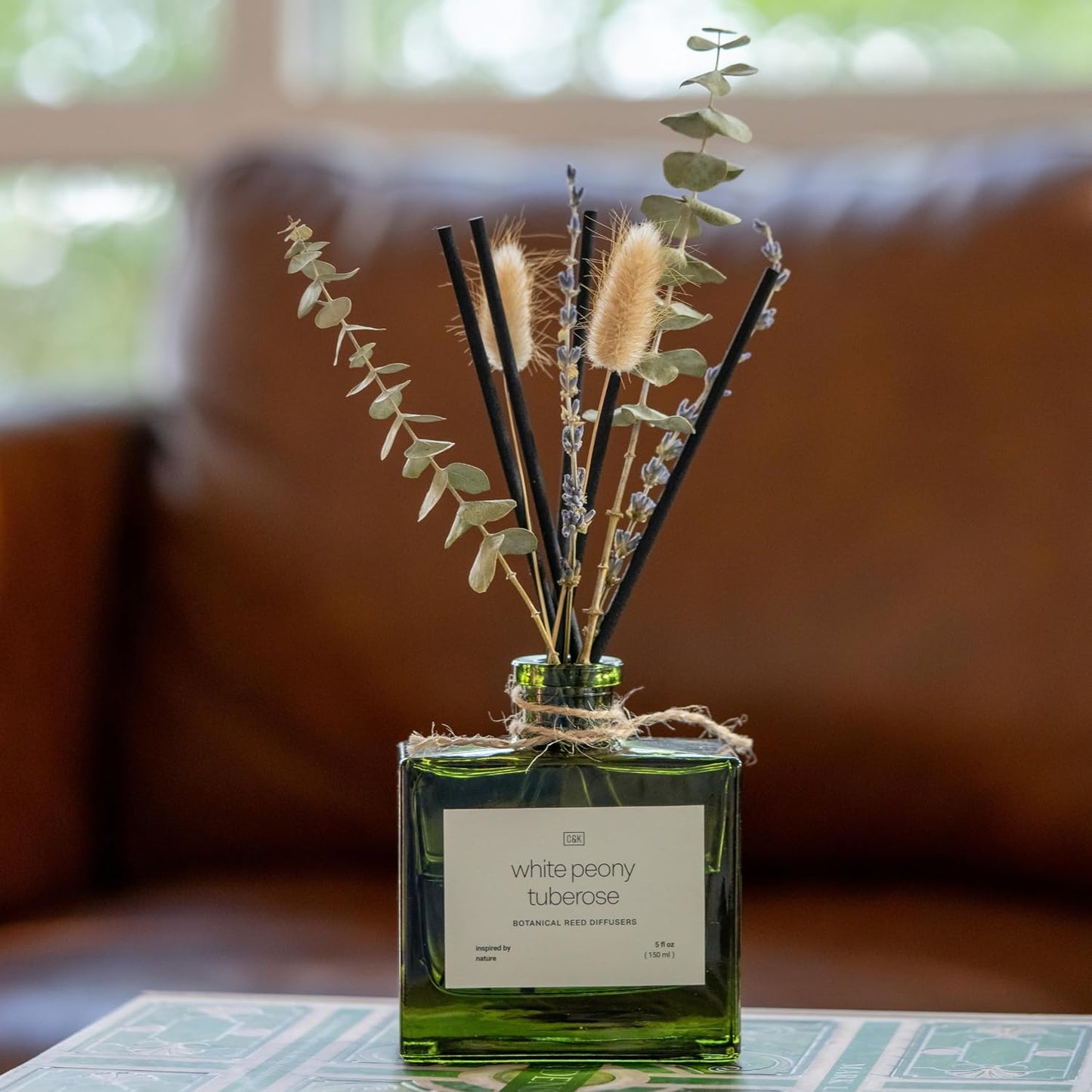 Craft & Kin Reed Diffuser Set with Dried Flowers, 5 oz Santal Woods Scented Reed Diffuser with Sticks