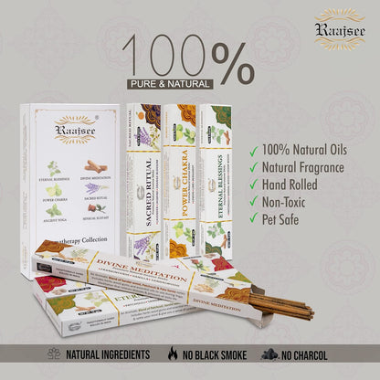 Raajsee Natural Incense Sticks,6 Pack Mixed Scents Gift Pack 15 gm Each (90 gm Total), Insense Sticks Variety Pack, 100% Organic Non Toxic Natural - Hand Rolled Free from Chemicals