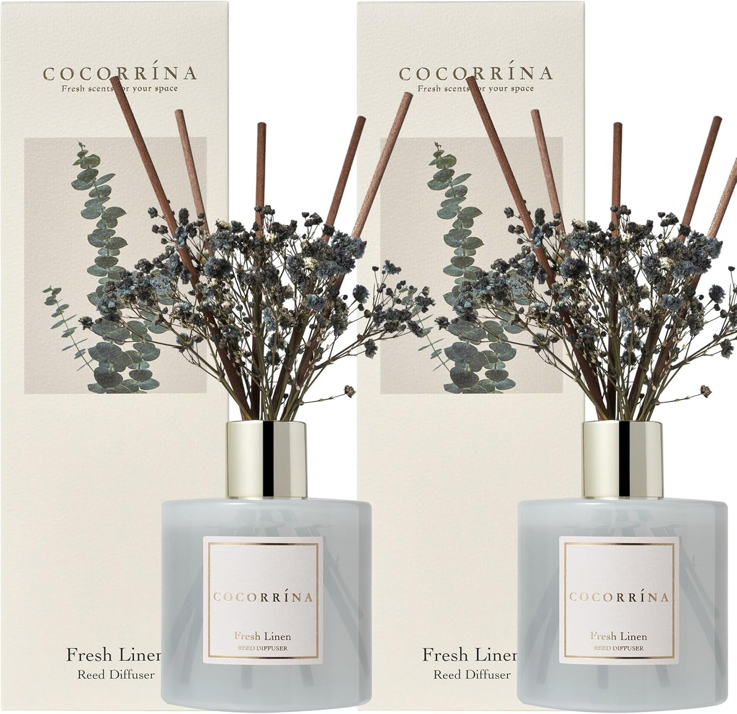 COCORRÍNA Reed Diffuser Set, Clean Linen Scented Diffuser with Sticks Home Fragrance Reed Diffuser for Bathroom Shelf Decor