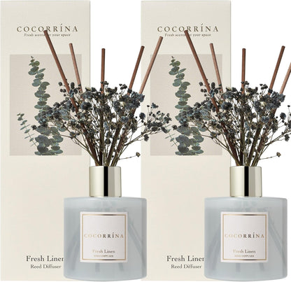 COCORRÍNA Reed Diffuser Set, Clean Linen Scented Diffuser with Sticks Home Fragrance Reed Diffuser for Bathroom Shelf Decor