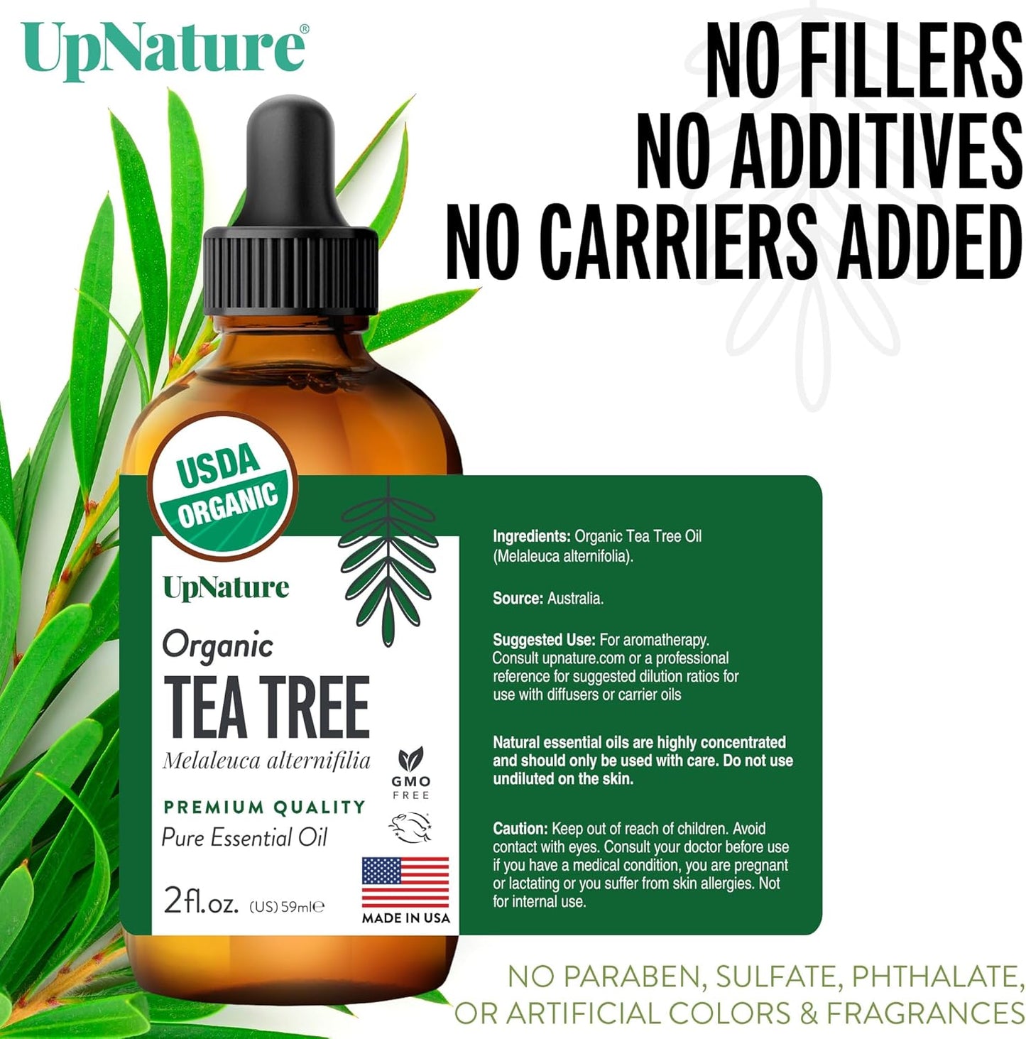 UpNature Organic Tea Tree Oil - 100% Pure Tea Tree Essential Oil