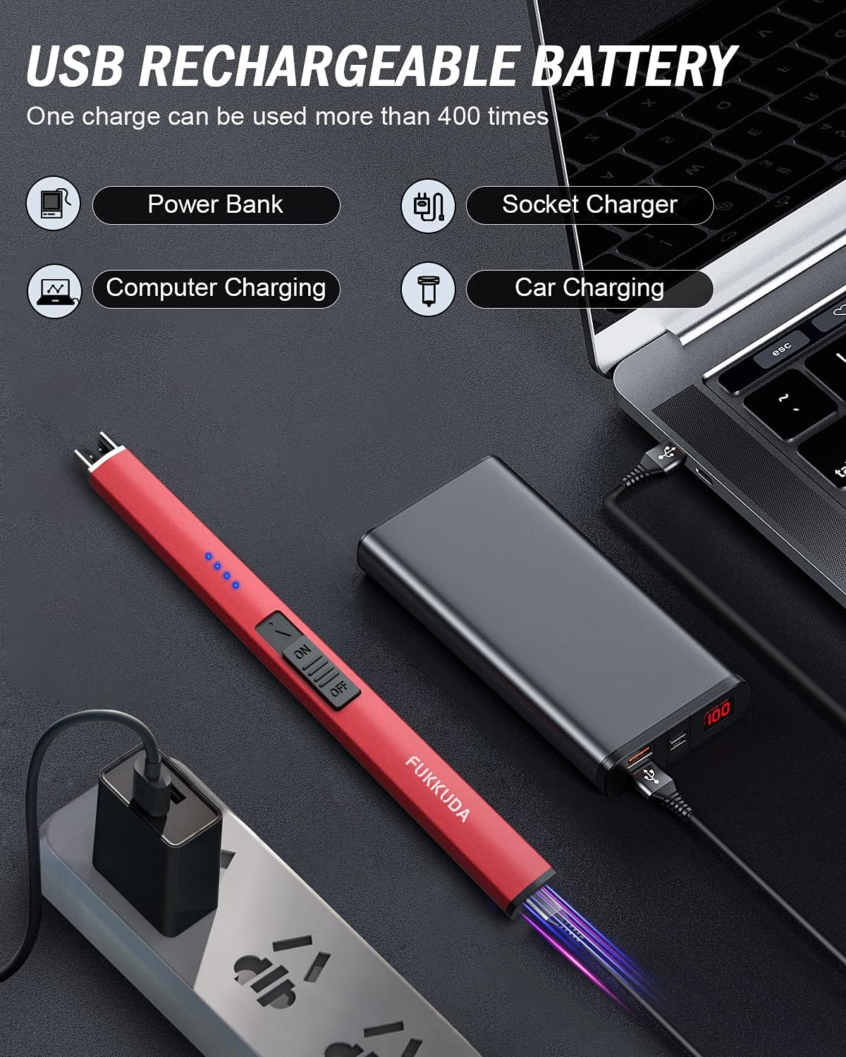 Electric Candle Lighter - Rechargeable, Plasma Arc Lighter - Windproof & Flameless with USB Rechargeable Double Safety Switch (Obisidian Black)