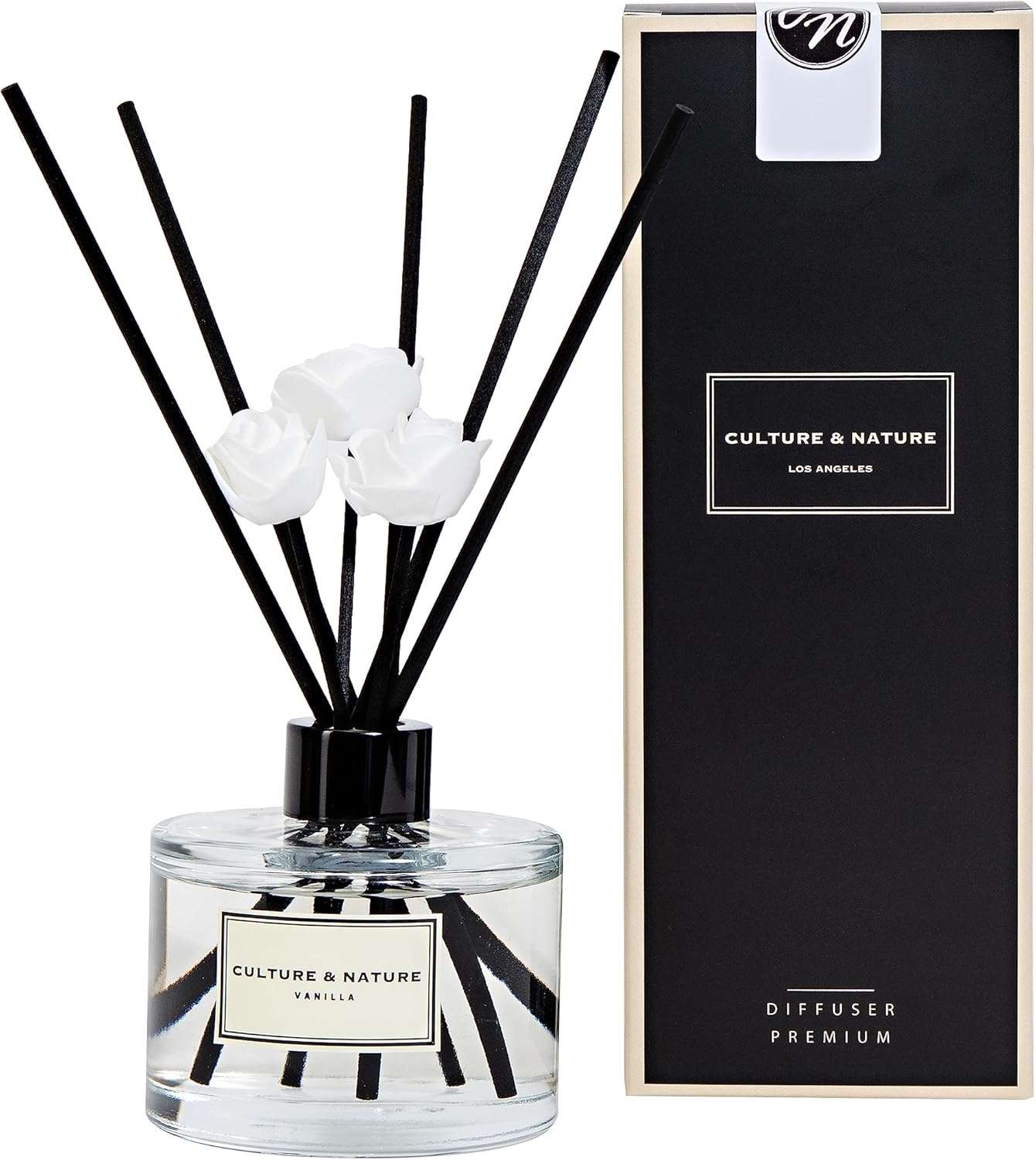 CULTURE & NATURE Reed Diffuser Set 6.7oz (200ml) Clean Cotton Scented Diffuser with Sticks Home Fragrance Reed Diffuser for Bathroom Shelf Decor