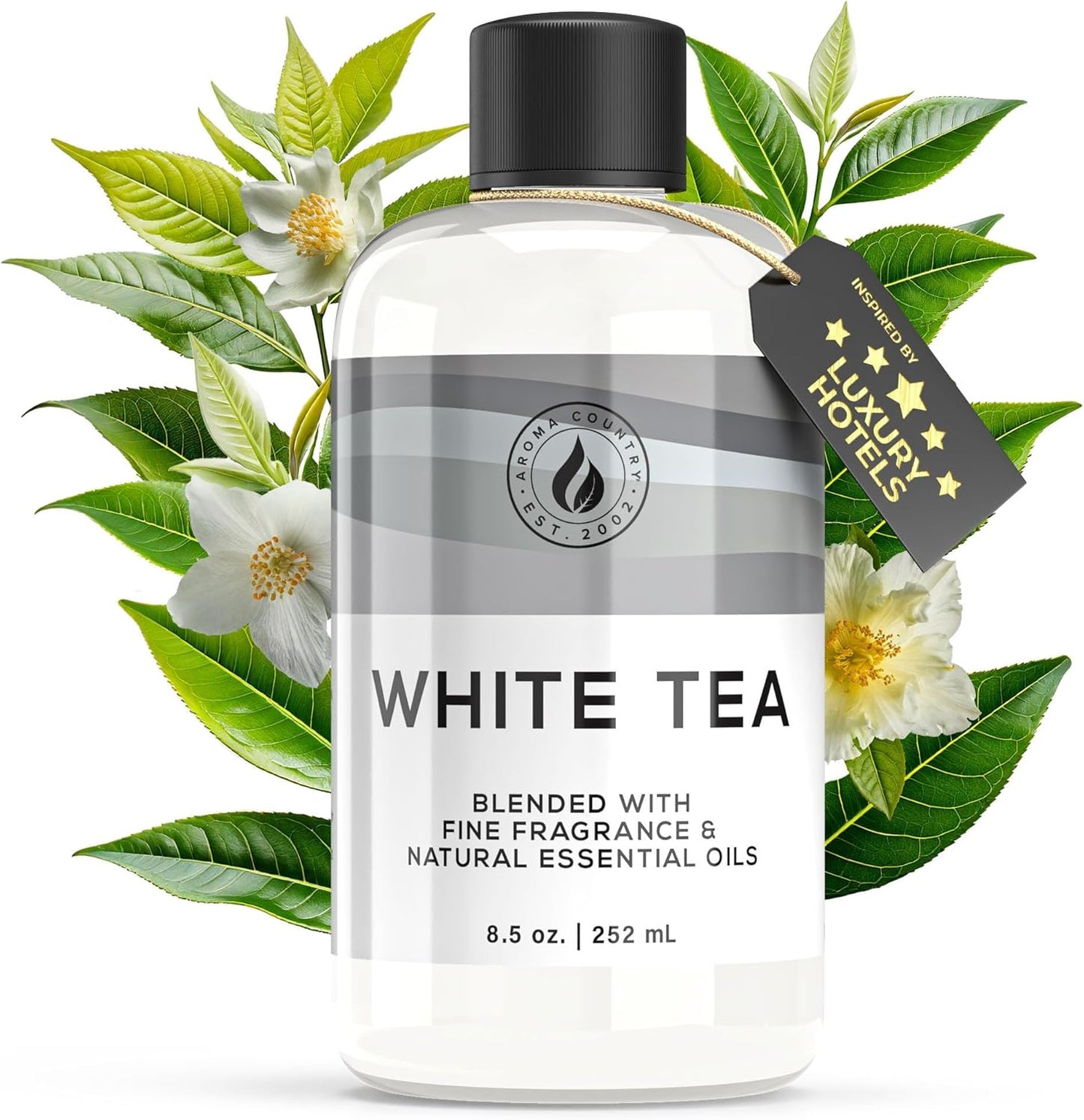 Aroma Country White Tea Diffuser Oil - Luxury Essential Oils for Diffuser Refill & Air Freshener Room Spray, Long-Lasting, Natural Home Fragrance and Hotel Scent for Diffusers & Machines - 8.5 Fl. oz