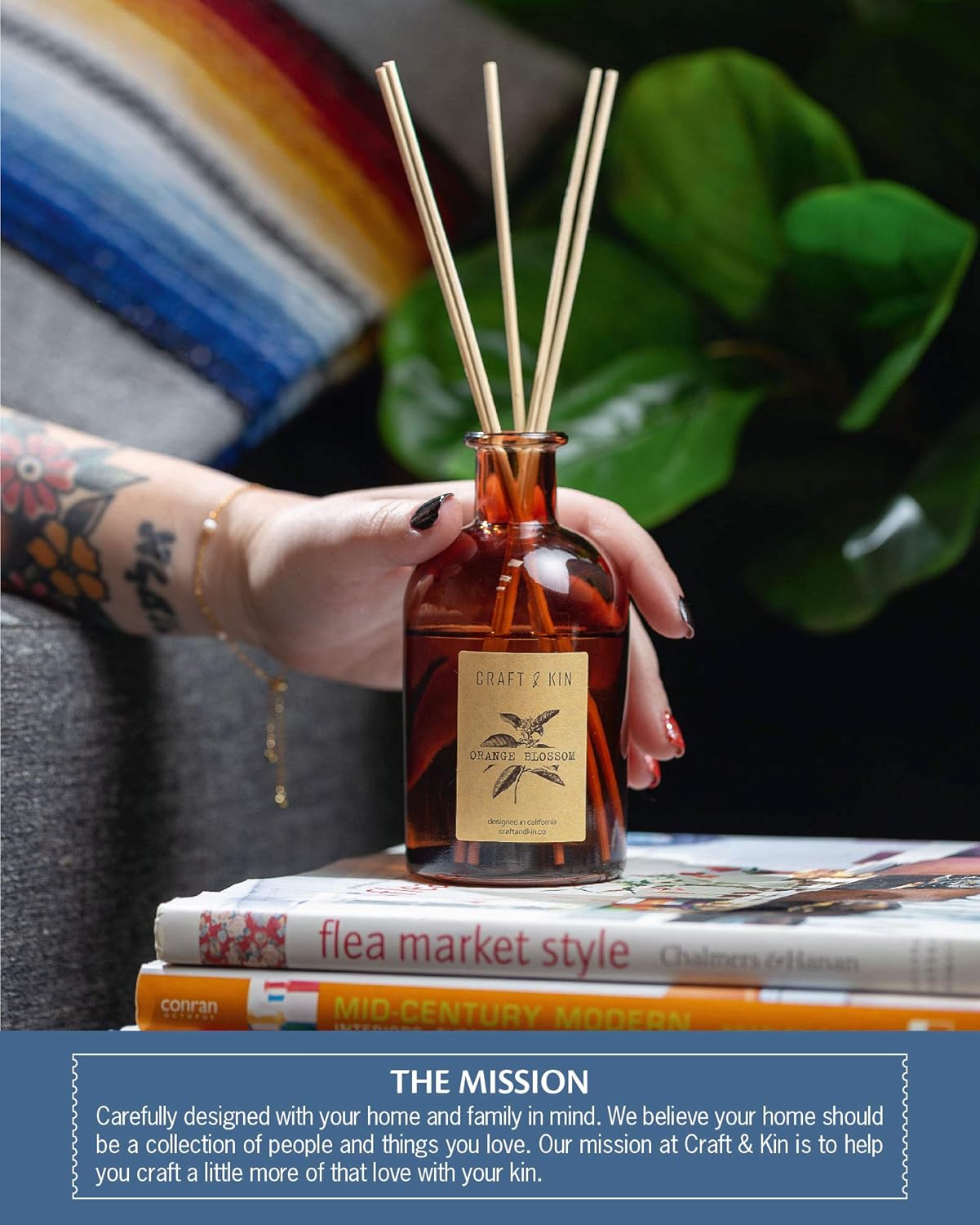 Jasmine & Lily Reed Diffuser | Includes All Natural Essential Oil & 8 Rattan Scent Sticks | Reed Diffuser Set for Bathroom | Reed Diffusers for Home | Long Lasting Home Fragrance in Amber Glass - 5.75oz