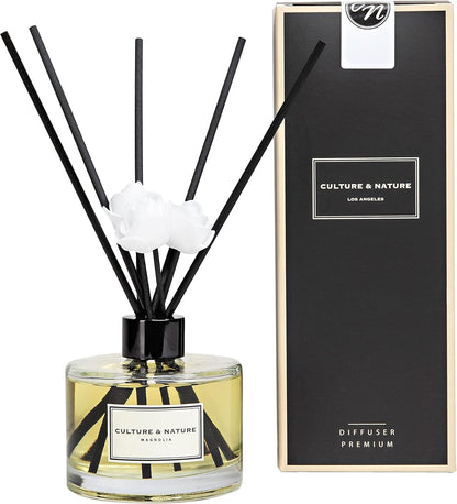 CULTURE & NATURE Reed Diffuser Set 6.7oz (200ml) Clean Cotton Scented Diffuser with Sticks Home Fragrance Reed Diffuser for Bathroom Shelf Decor