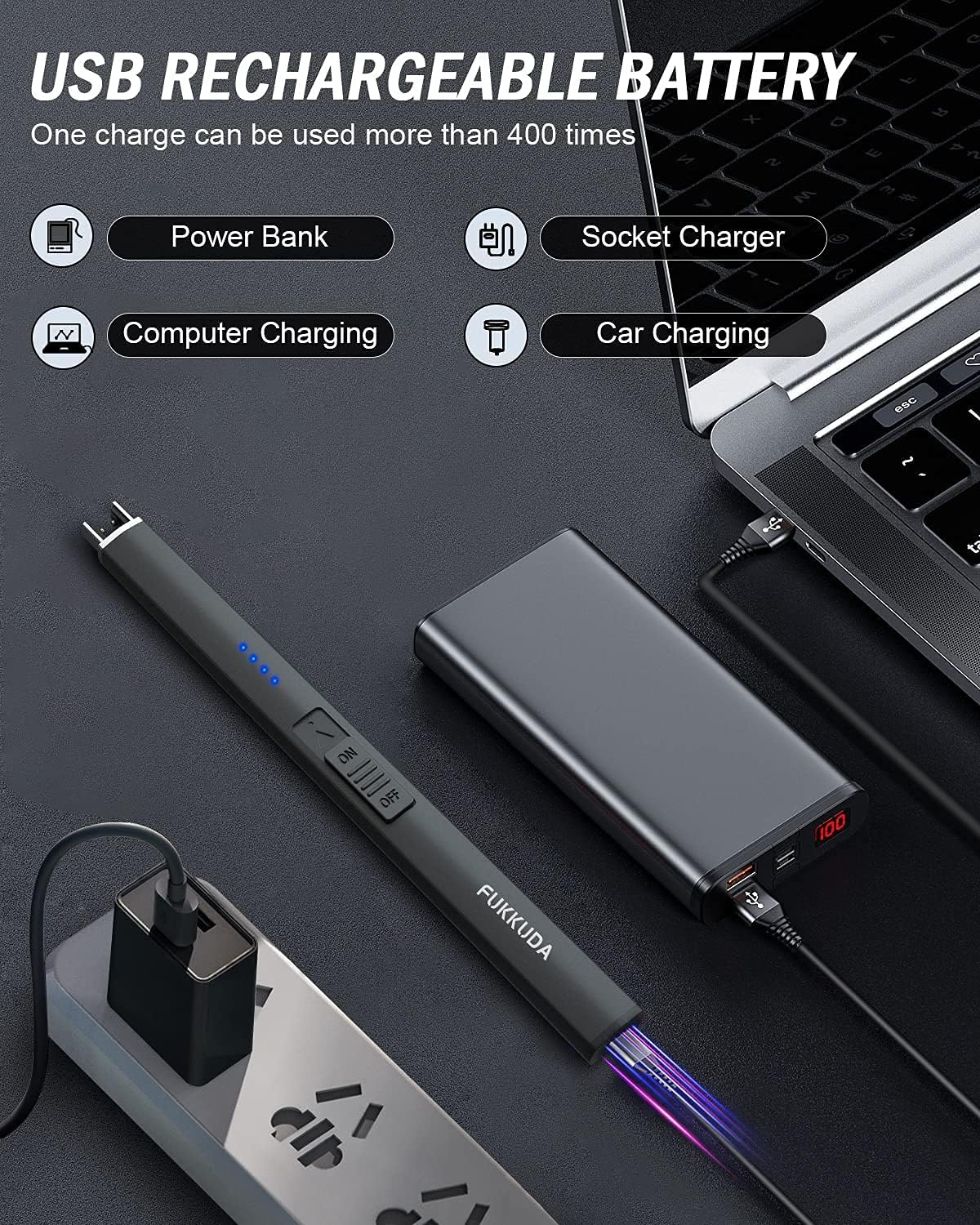 Electric Candle Lighter - Rechargeable, Plasma Arc Lighter - Windproof & Flameless with USB Rechargeable Double Safety Switch (Obisidian Black)
