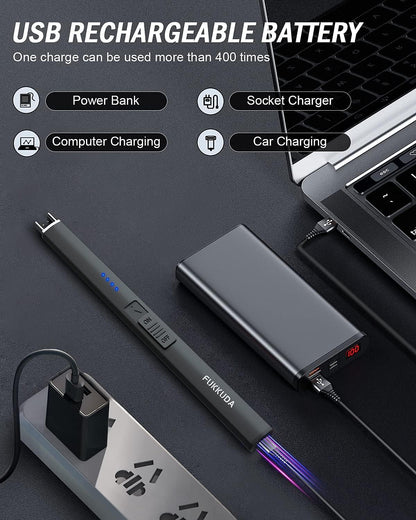 Electric Candle Lighter - Rechargeable, Plasma Arc Lighter - Windproof & Flameless with USB Rechargeable Double Safety Switch (Obisidian Black)