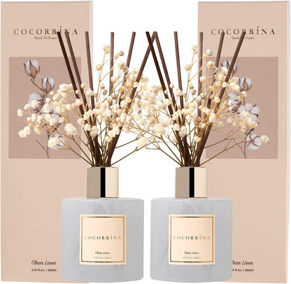 COCORRÍNA Reed Diffuser Set, Clean Linen Scented Diffuser with Sticks Home Fragrance Reed Diffuser for Bathroom Shelf Decor