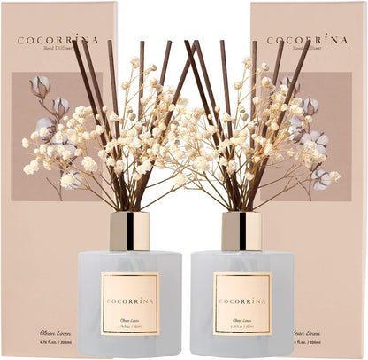 COCORRÍNA Reed Diffuser Set, Clean Linen Scented Diffuser with Sticks Home Fragrance Reed Diffuser for Bathroom Shelf Decor