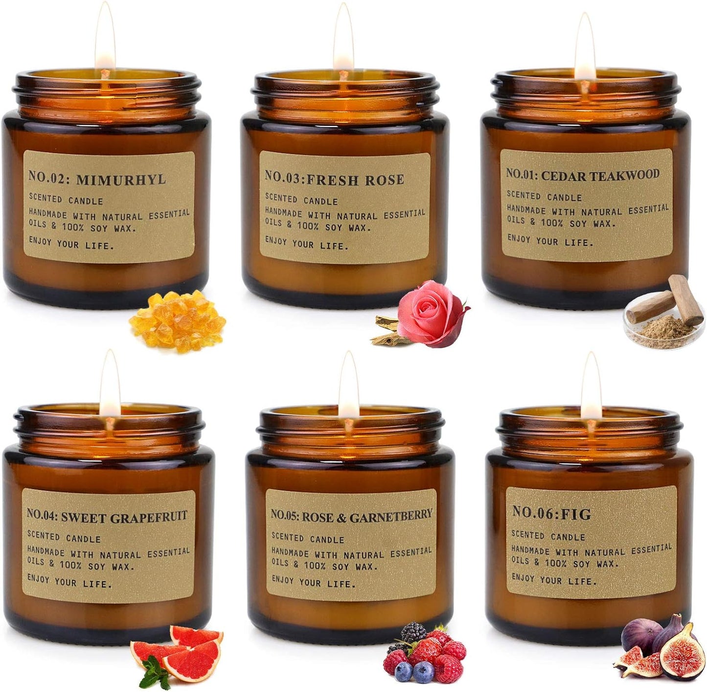 6 Pack Candles for Home | Scented Aromatherapy Candle Gift Set | Soy Wax Long Lasting Amber Jar Candles