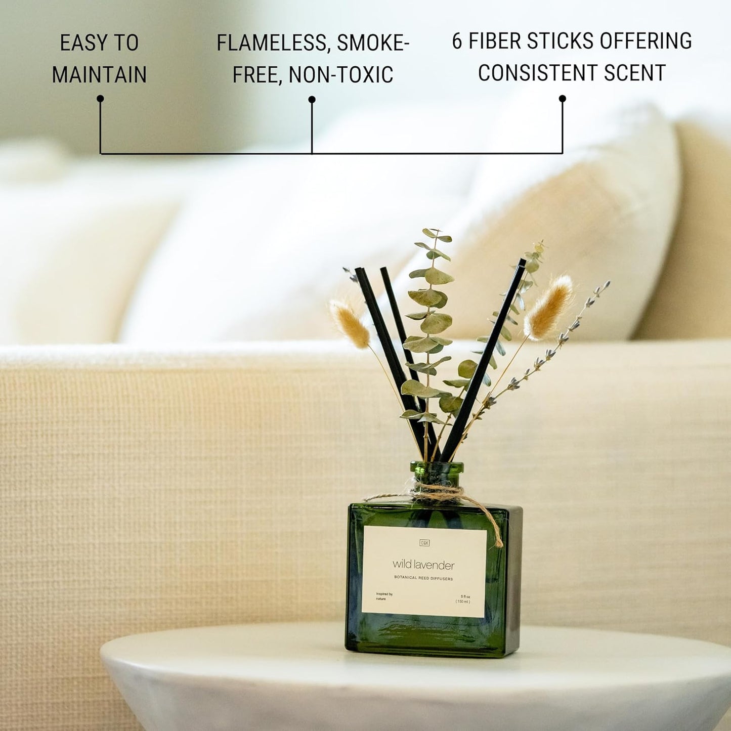 Craft & Kin Reed Diffuser Set with Dried Flowers, 5 oz Santal Woods Scented Reed Diffuser with Sticks