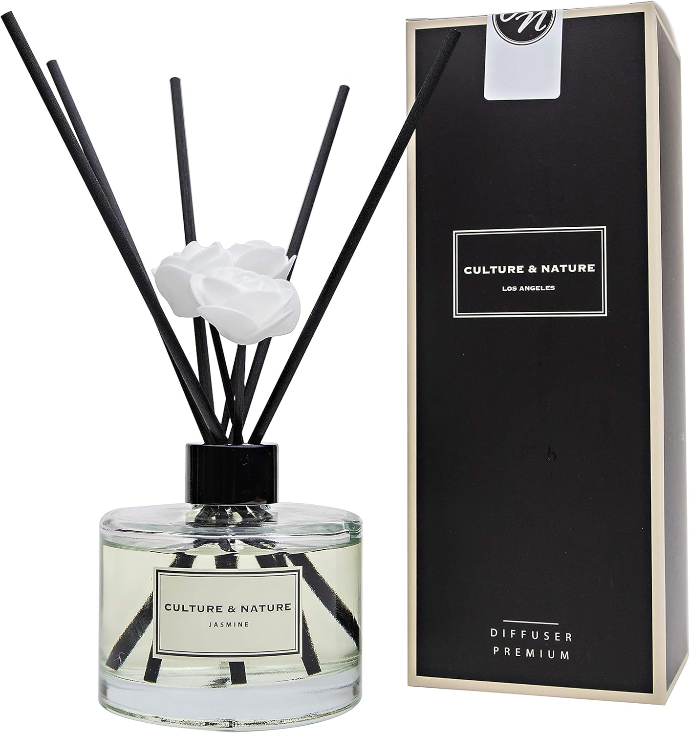 CULTURE & NATURE Reed Diffuser Set 6.7oz (200ml) Clean Cotton Scented Diffuser with Sticks Home Fragrance Reed Diffuser for Bathroom Shelf Decor