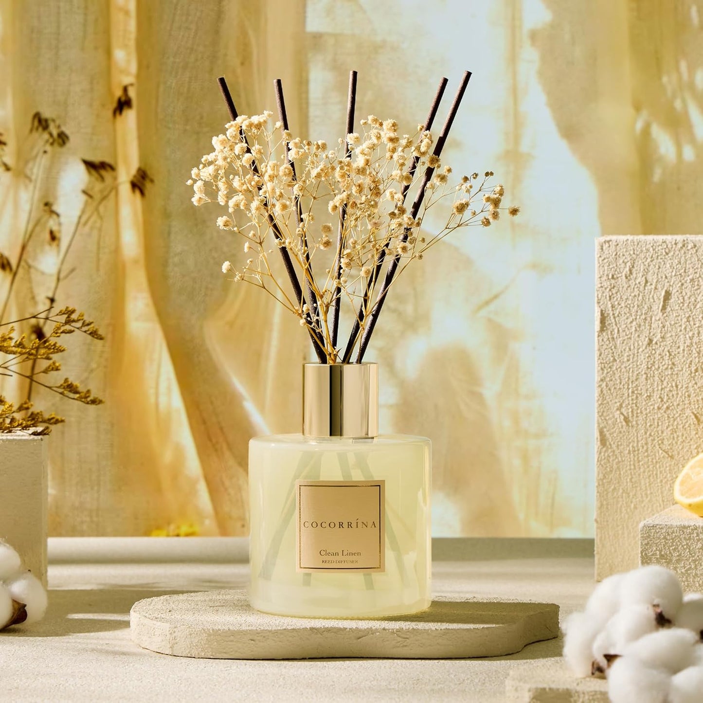 COCORRÍNA Reed Diffuser Set, Clean Linen Scented Diffuser with Sticks Home Fragrance Reed Diffuser for Bathroom Shelf Decor
