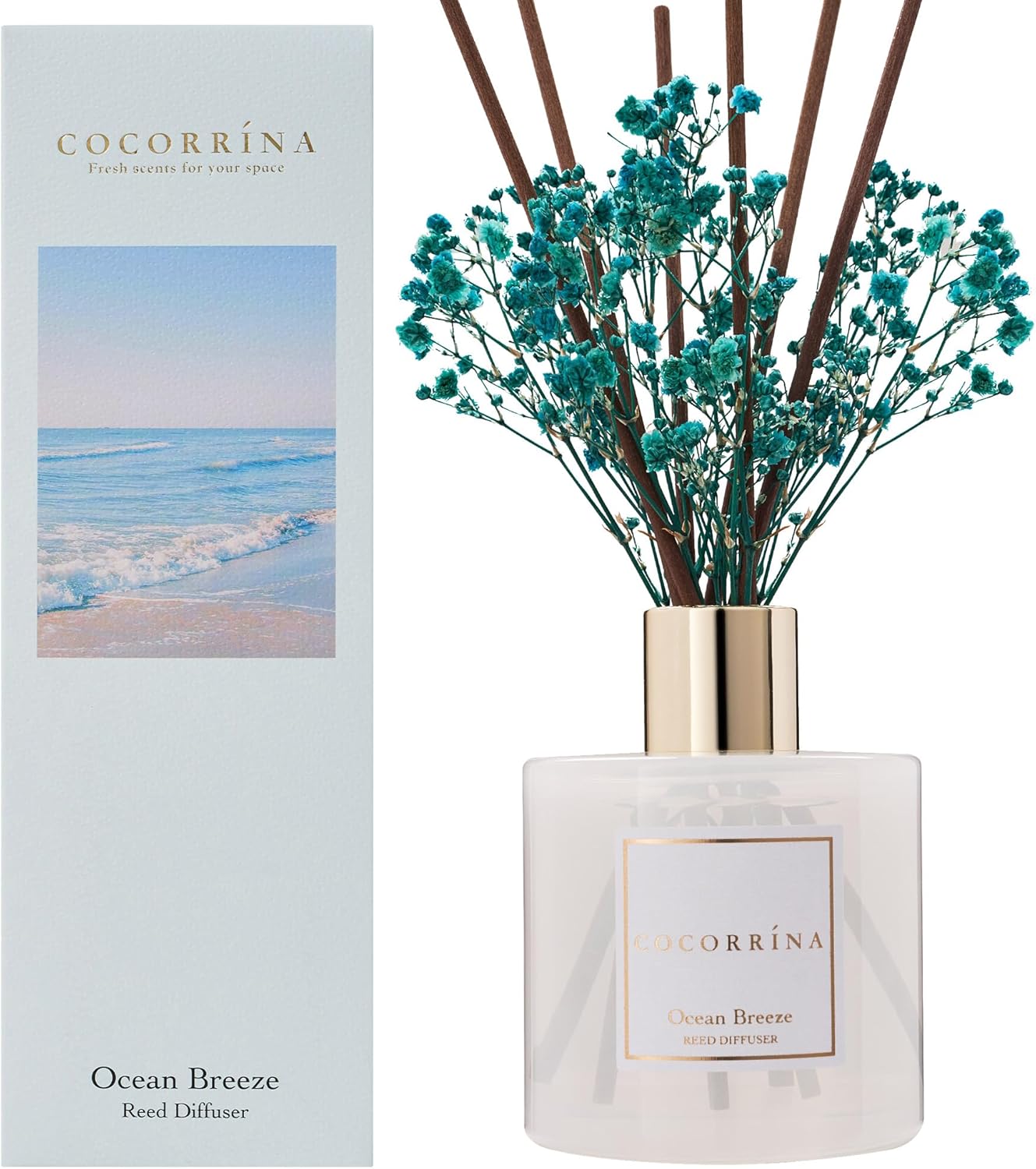 COCORRÍNA Reed Diffuser Set, Clean Linen Scented Diffuser with Sticks Home Fragrance Reed Diffuser for Bathroom Shelf Decor