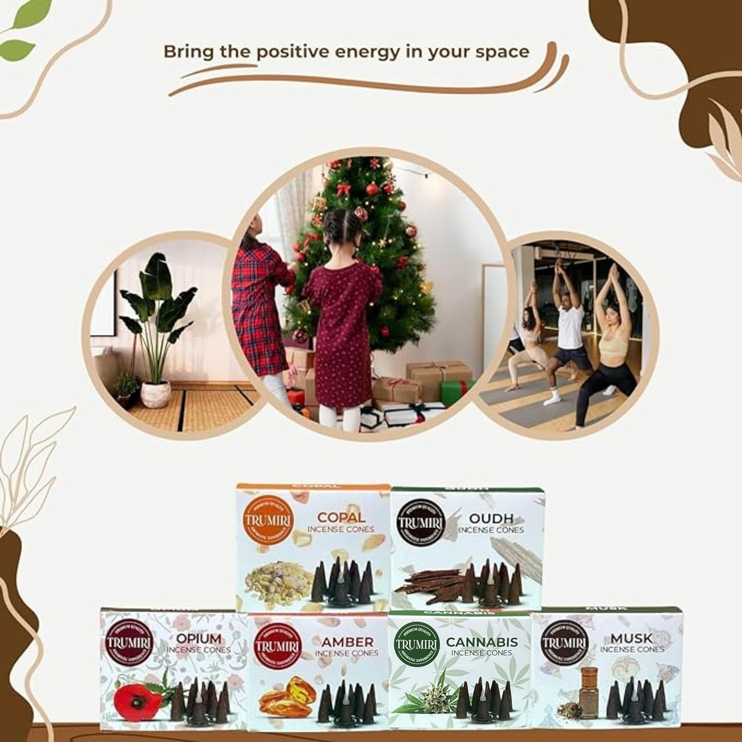 Trumiri Woody Incense Cones - Variety Pack - Total 60 Cone Incense (6 Scents x 10 Conos) - White Sage, Palo Santo, Dragons Blood, Sandalwood - Inscents-Cones Scented - Insense Cones - Incent Cone