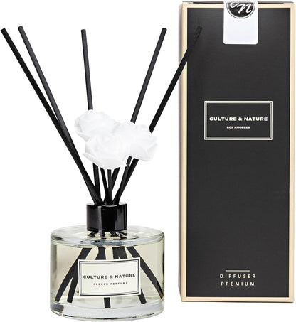 CULTURE & NATURE Reed Diffuser Set 6.7oz (200ml) Clean Cotton Scented Diffuser with Sticks Home Fragrance Reed Diffuser for Bathroom Shelf Decor