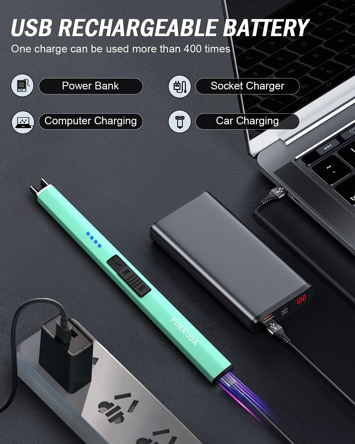 Electric Candle Lighter - Rechargeable, Plasma Arc Lighter - Windproof & Flameless with USB Rechargeable Double Safety Switch (Obisidian Black)