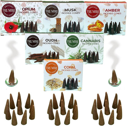 Trumiri Woody Incense Cones - Variety Pack - Total 60 Cone Incense (6 Scents x 10 Conos) - White Sage, Palo Santo, Dragons Blood, Sandalwood - Inscents-Cones Scented - Insense Cones - Incent Cone