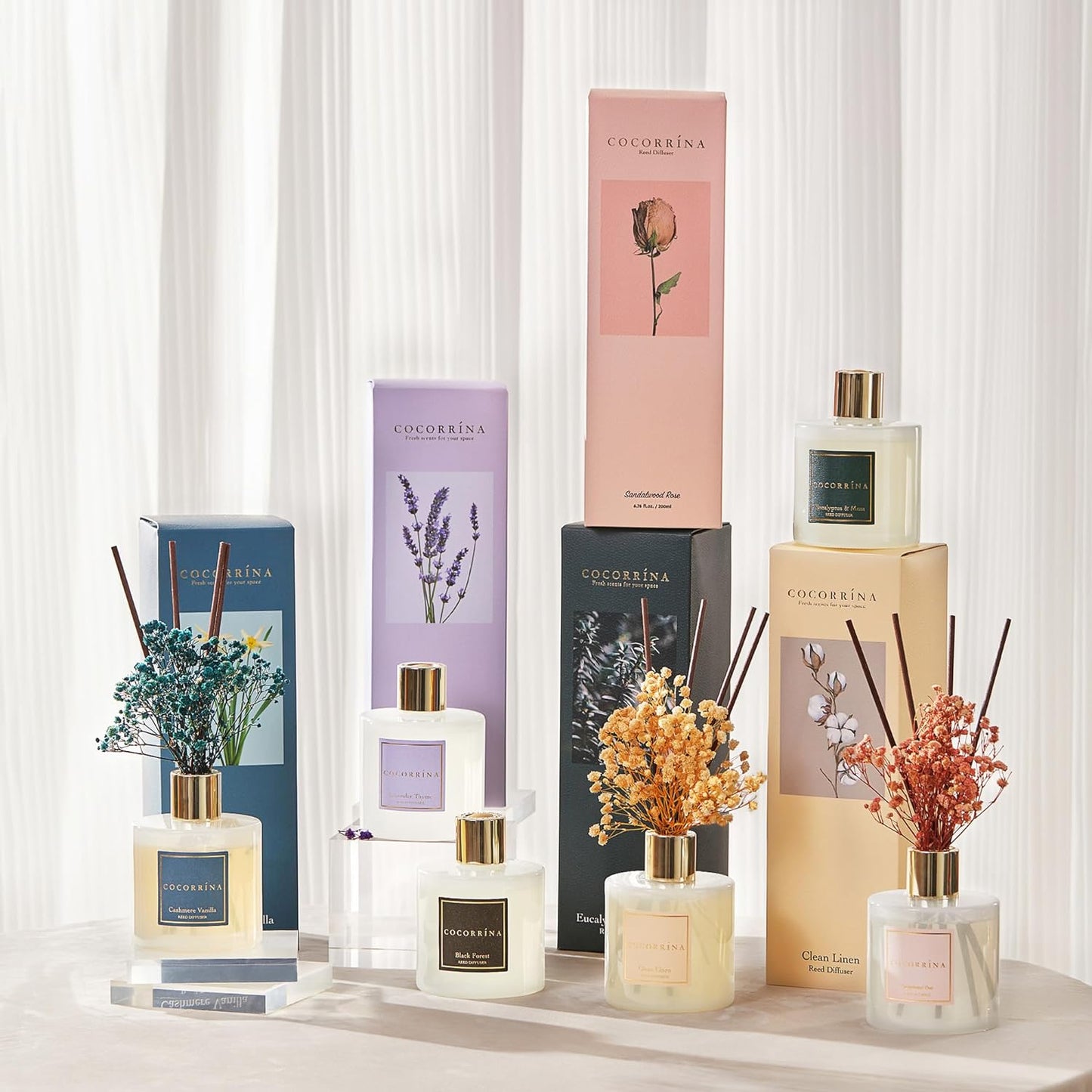 COCORRÍNA Reed Diffuser Set, Clean Linen Scented Diffuser with Sticks Home Fragrance Reed Diffuser for Bathroom Shelf Decor