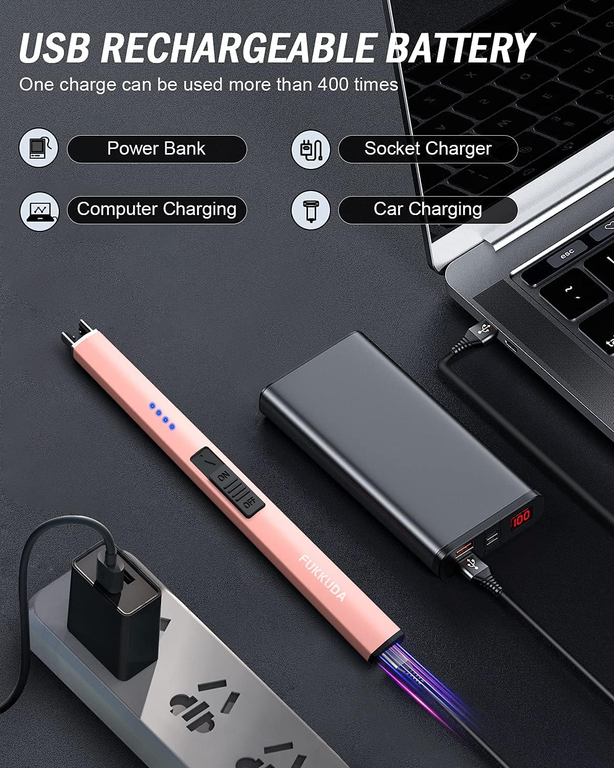 Electric Candle Lighter - Rechargeable, Plasma Arc Lighter - Windproof & Flameless with USB Rechargeable Double Safety Switch (Obisidian Black)