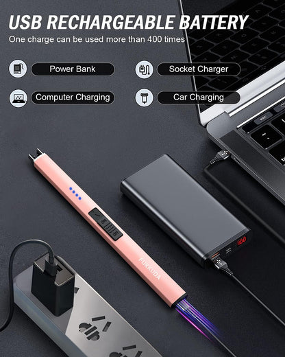 Electric Candle Lighter - Rechargeable, Plasma Arc Lighter - Windproof & Flameless with USB Rechargeable Double Safety Switch (Obisidian Black)