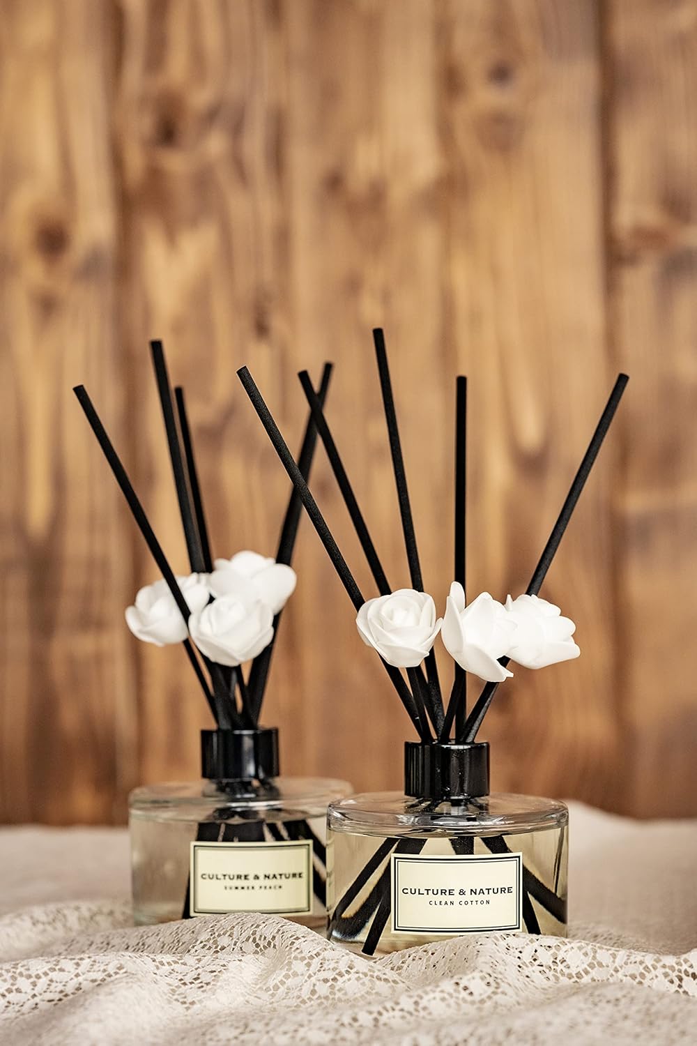 CULTURE & NATURE Reed Diffuser Set 6.7oz (200ml) Clean Cotton Scented Diffuser with Sticks Home Fragrance Reed Diffuser for Bathroom Shelf Decor