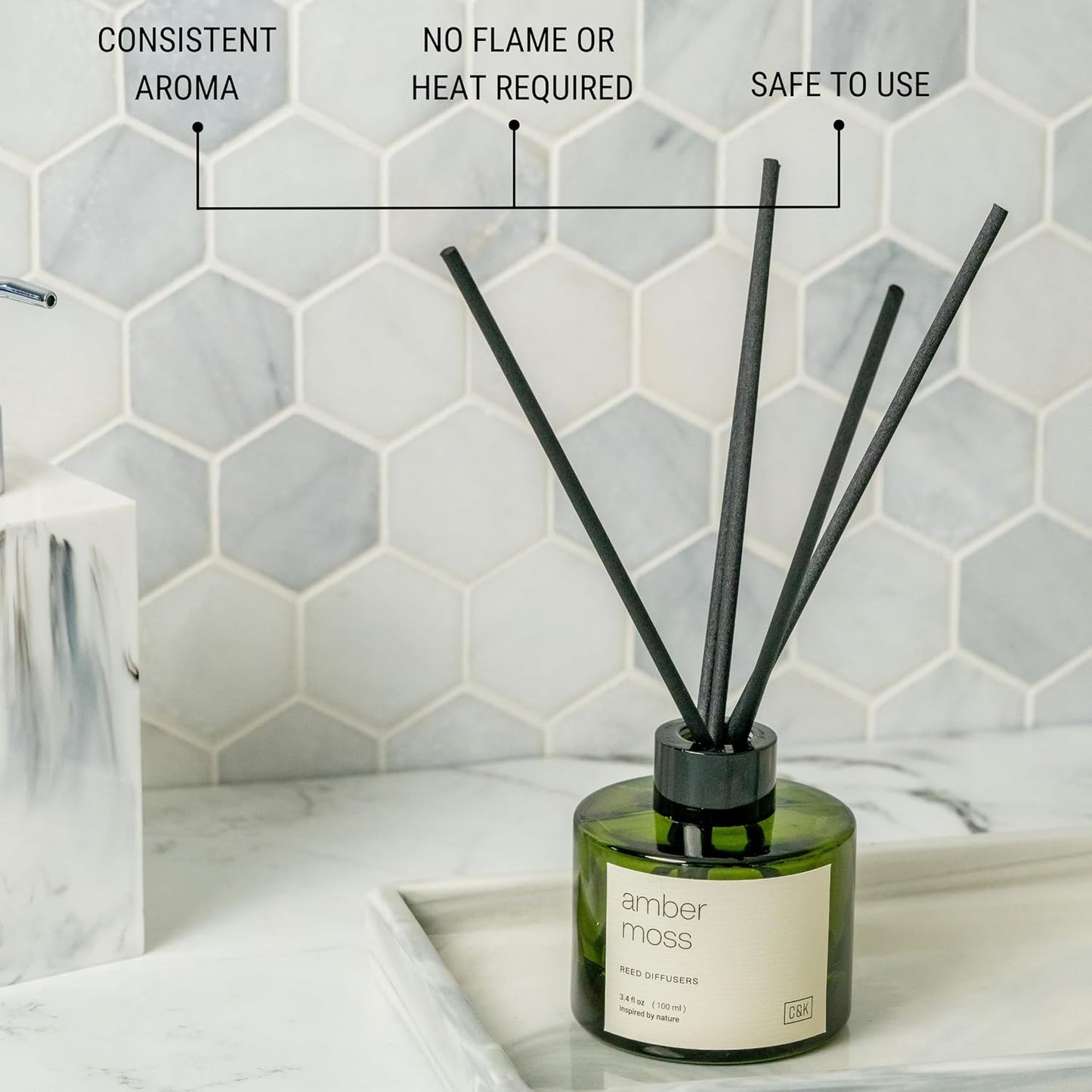 Craft & Kin Reed Diffuser Set Santal Woods, Reed Diffusers for Home, Fragrance Diffuser Sticks, Oil Diffuser Sticks, Oil Diffuser with Sticks, Reed Diffuser for Men | Christmas Reed Diffuser