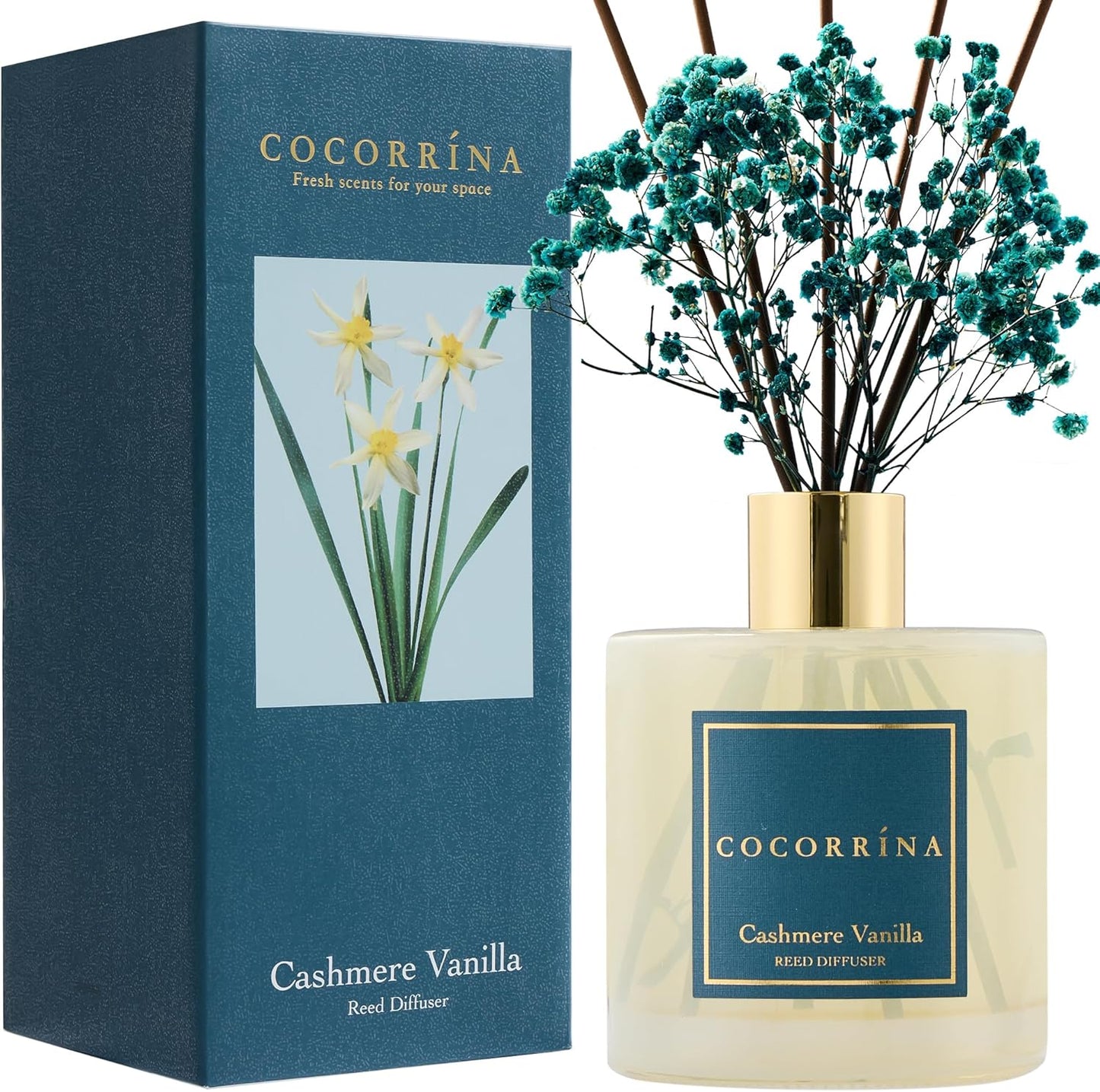 COCORRÍNA Reed Diffuser Set, Clean Linen Scented Diffuser with Sticks Home Fragrance Reed Diffuser for Bathroom Shelf Decor