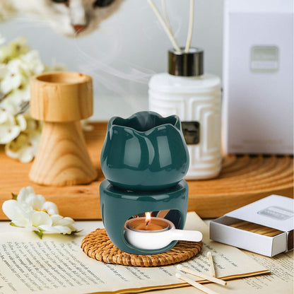 ComSaf Wax Melt Burners Essential Oil Burner Set of 2, Aromatherapy Aroma Burner Ceramic Oil Diffuser Candle Tealight Holder Home Bedroom Decor Christmas Housewarming Gift