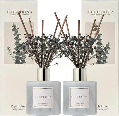 COCORRÍNA Reed Diffuser Set, Clean Linen Scented Diffuser with Sticks Home Fragrance Reed Diffuser for Bathroom Shelf Decor
