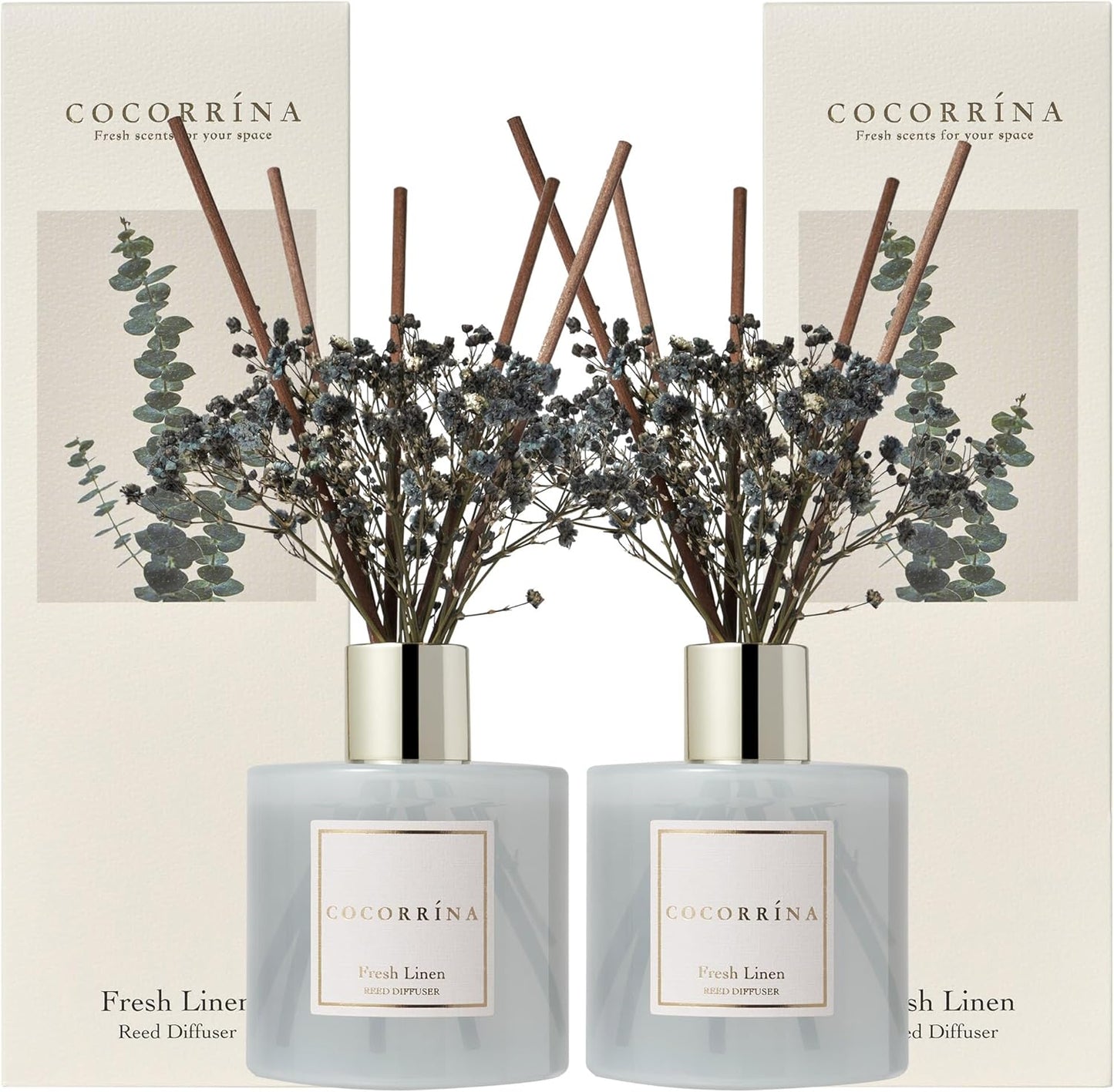 COCORRÍNA Reed Diffuser Set, 6.7 oz Clean Linen Scented Diffuser with Sticks Home Fragrance Reed Diffuser for Bathroom Shelf Decor