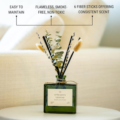 Craft & Kin Reed Diffuser Set with Dried Flowers, 5 oz Santal Woods Scented Reed Diffuser with Sticks