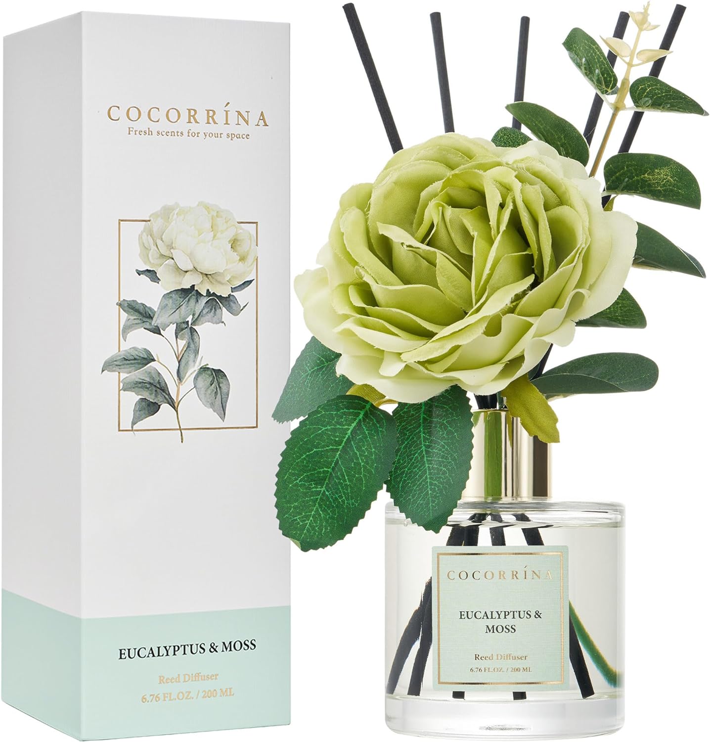 COCORRÍNA Reed Diffuser Set, Clean Linen Scented Diffuser with Sticks Home Fragrance Reed Diffuser for Bathroom Shelf Decor