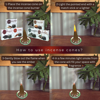 Trumiri Woody Incense Cones - Variety Pack - Total 60 Cone Incense (6 Scents x 10 Conos) - White Sage, Palo Santo, Dragons Blood, Sandalwood - Inscents-Cones Scented - Insense Cones - Incent Cone