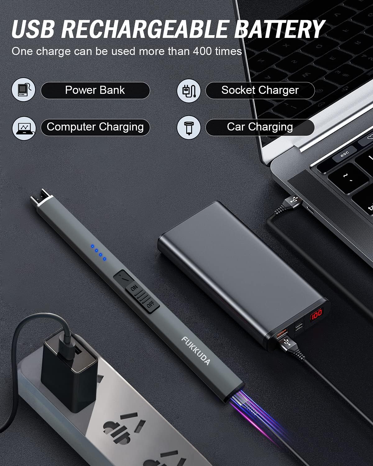 Electric Candle Lighter - Rechargeable, Plasma Arc Lighter - Windproof & Flameless with USB Rechargeable Double Safety Switch (Obisidian Black)