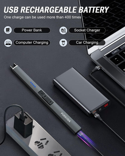 Electric Candle Lighter - Rechargeable, Plasma Arc Lighter - Windproof & Flameless with USB Rechargeable Double Safety Switch (Obisidian Black)