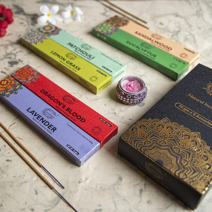 Raajsee Natural Incense Sticks,6 Pack Mixed Scents Gift Pack 15 gm Each (90 gm Total), Insense Sticks Variety Pack, 100% Organic Non Toxic Natural - Hand Rolled Free from Chemicals