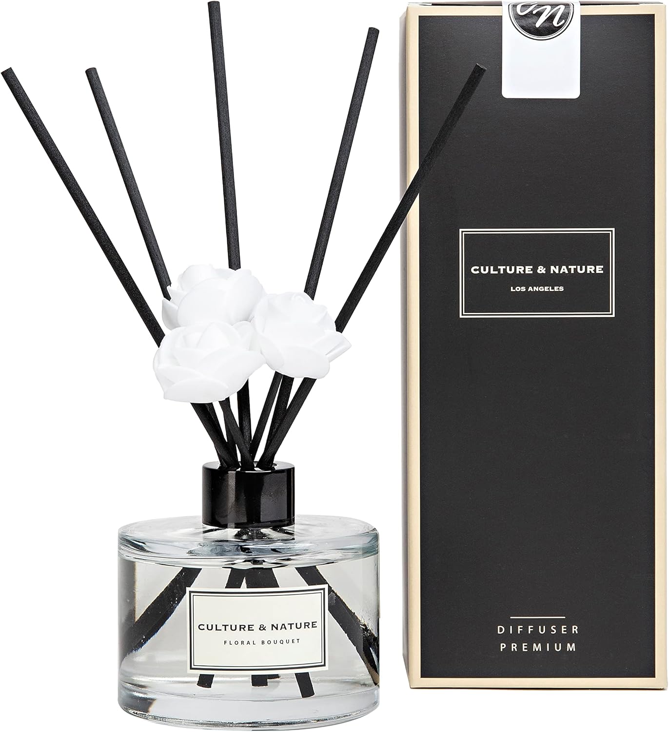 CULTURE & NATURE Reed Diffuser Set 6.7oz (200ml) Clean Cotton Scented Diffuser with Sticks Home Fragrance Reed Diffuser for Bathroom Shelf Decor