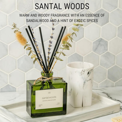 Craft & Kin Reed Diffuser Set with Dried Flowers, 5 oz Santal Woods Scented Reed Diffuser with Sticks