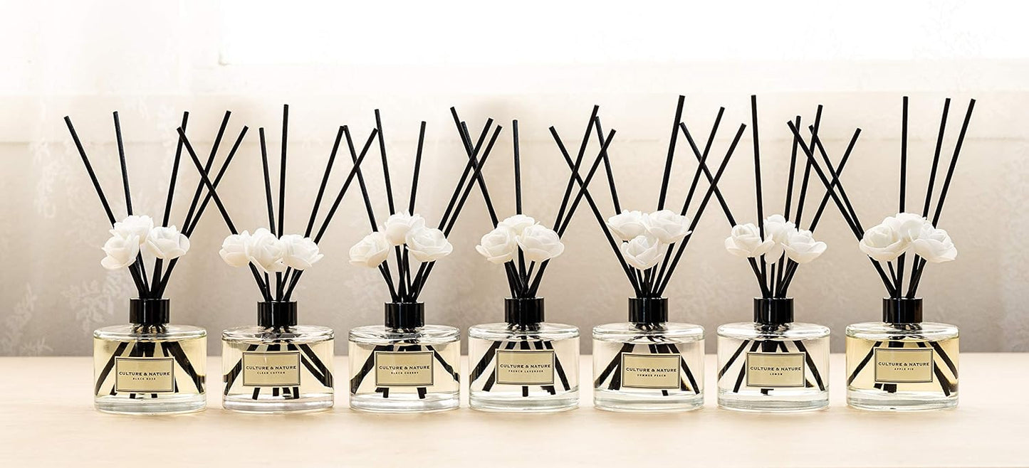 CULTURE & NATURE Reed Diffuser Set 6.7oz (200ml) Clean Cotton Scented Diffuser with Sticks Home Fragrance Reed Diffuser for Bathroom Shelf Decor