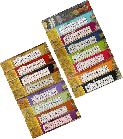 Satya Premium Mix Assorted Incense Sticks Set of 12 Pack | for Meditation, Aromatherapy, Healing, Yoga, Positivity and Relaxation | 180 Sticks (12Packs X 15Sticks)