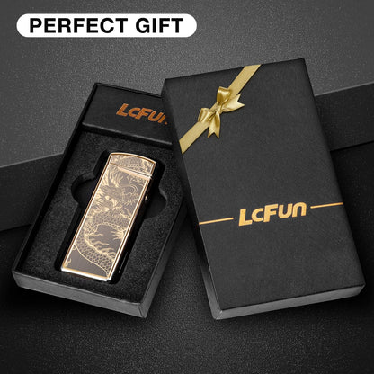 LcFun Electric USB Rechargeable Lighter, Windproof Plasma Dual Arc Lighter with LED Battery Indication, Electronic Flameless Cool Lighters Gifts for Men Fathers Husband (Black Dragon)